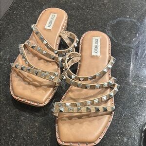 Steve Madden Tan and Silver Studded Sandals